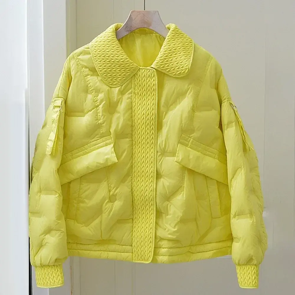Over Size Puffer Coat Women Loose Outwear Female Turn-Down Collar Casual White Duck Down Jacket 2024 New Autumn Winter