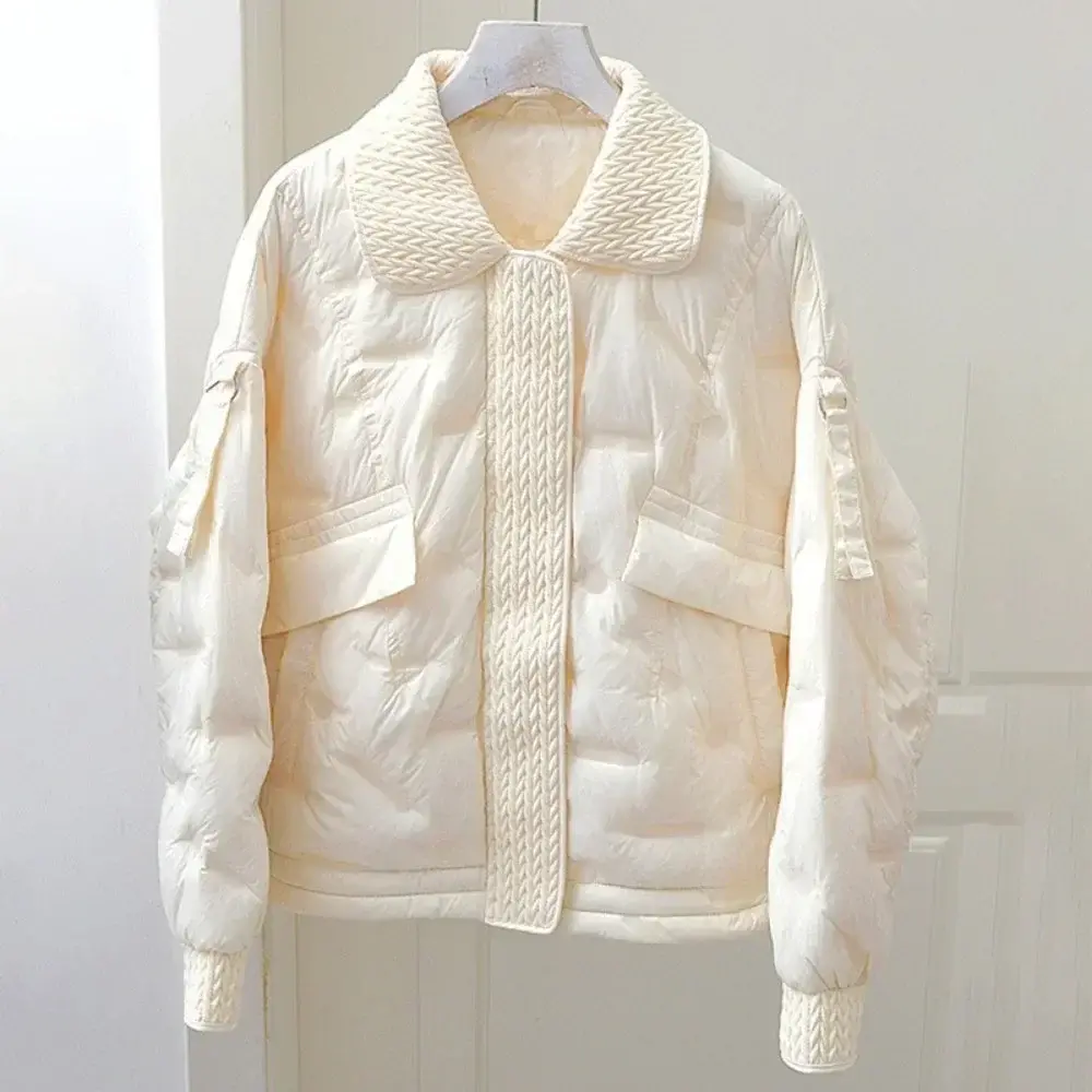 Over Size Puffer Coat Women Loose Outwear Female Turn-Down Collar Casual White Duck Down Jacket 2024 New Autumn Winter