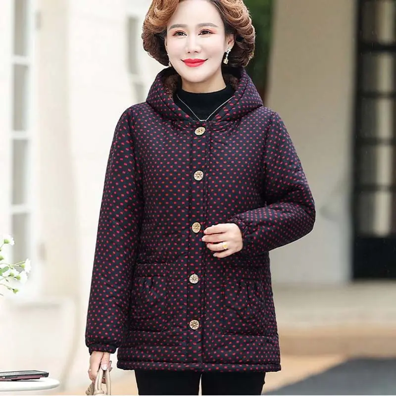 Mother Winter Coat Hooded Middle-Aged Women's Clothing Velvet Thick Cotton-Padded Jacket Women Basic Coat 5XL Female Outerwear
