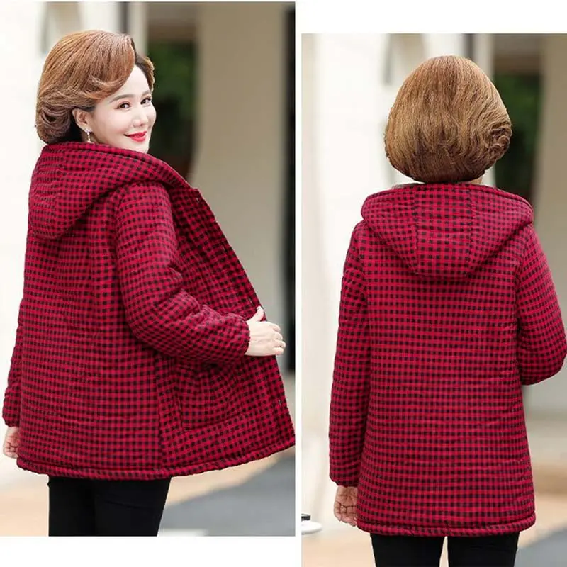 Mother Winter Coat Hooded Middle-Aged Women's Clothing Velvet Thick Cotton-Padded Jacket Women Basic Coat 5XL Female Outerwear