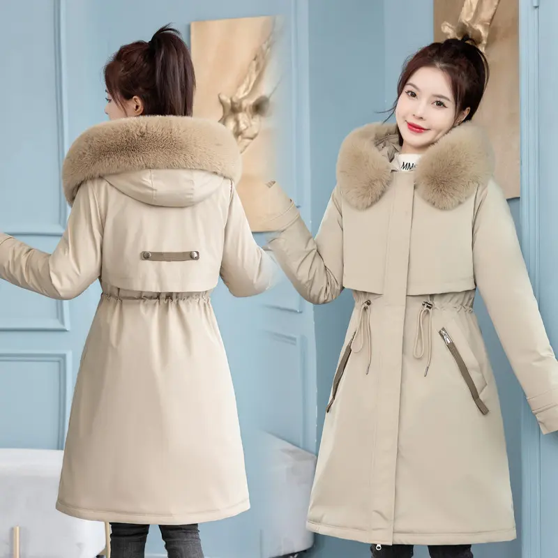 Removable Lining Cotton Padded Winter Big Fur Jacket Women Warm Hooded Parkas Coat Down Jacket Female Windbreakers Outerwear