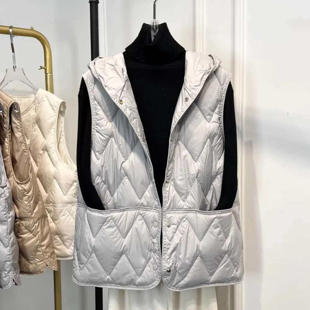 Puffer jacket 2025 Autumn Winter Short Sleeveless Loose Hooded Down Vest Women Lightweight 90% White Duck Down Waistcoat Female