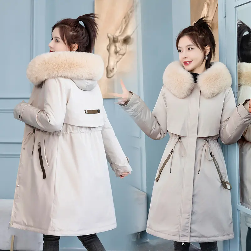 Removable Lining Cotton Padded Winter Big Fur Jacket Women Warm Hooded Parkas Coat Down Jacket Female Windbreakers Outerwear