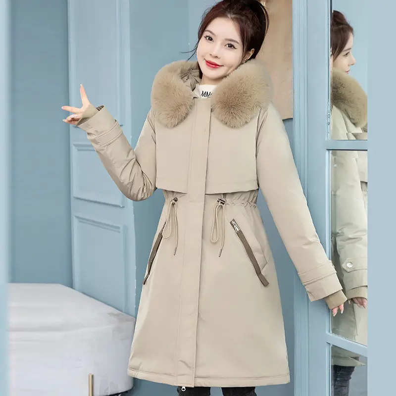 Removable Lining Cotton Padded Winter Big Fur Jacket Women Warm Hooded Parkas Coat Down Jacket Female Windbreakers Outerwear