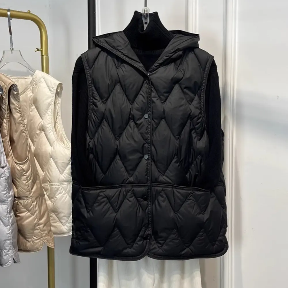 Puffer jacket 2025 Autumn Winter Short Sleeveless Loose Hooded Down Vest Women Lightweight 90% White Duck Down Waistcoat Female
