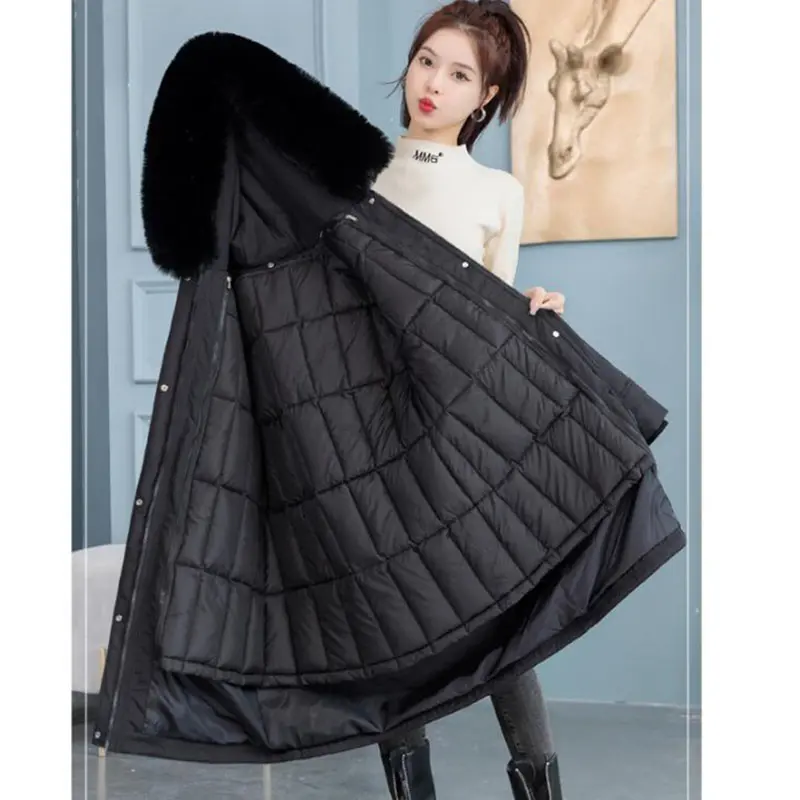 Removable Lining Cotton Padded Winter Big Fur Jacket Women Warm Hooded Parkas Coat Down Jacket Female Windbreakers Outerwear