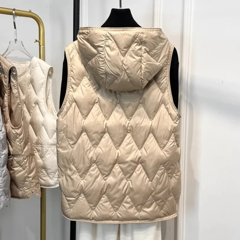 Puffer jacket 2025 Autumn Winter Short Sleeveless Loose Hooded Down Vest Women Lightweight 90% White Duck Down Waistcoat Female