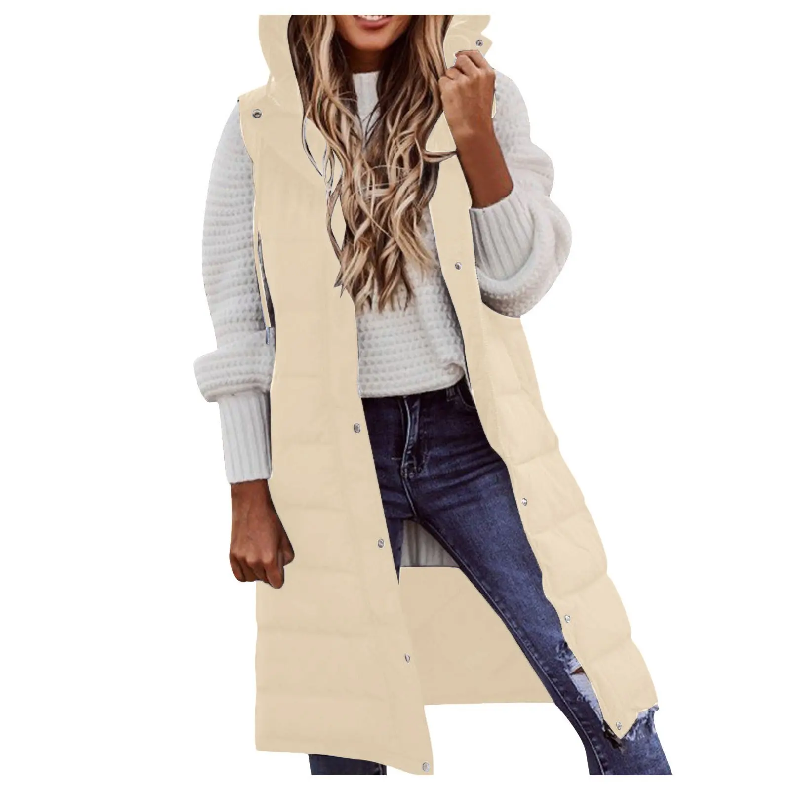 Women'S Long Winter Coats Vest With Hood Quilted Vest Down Cotton Jacket Sleeveless Warm Coat With Pockets Outdoor Jackets S-5xl
