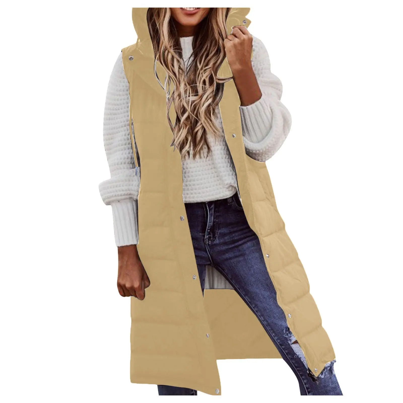 Women'S Long Winter Coats Vest With Hood Quilted Vest Down Cotton Jacket Sleeveless Warm Coat With Pockets Outdoor Jackets S-5xl