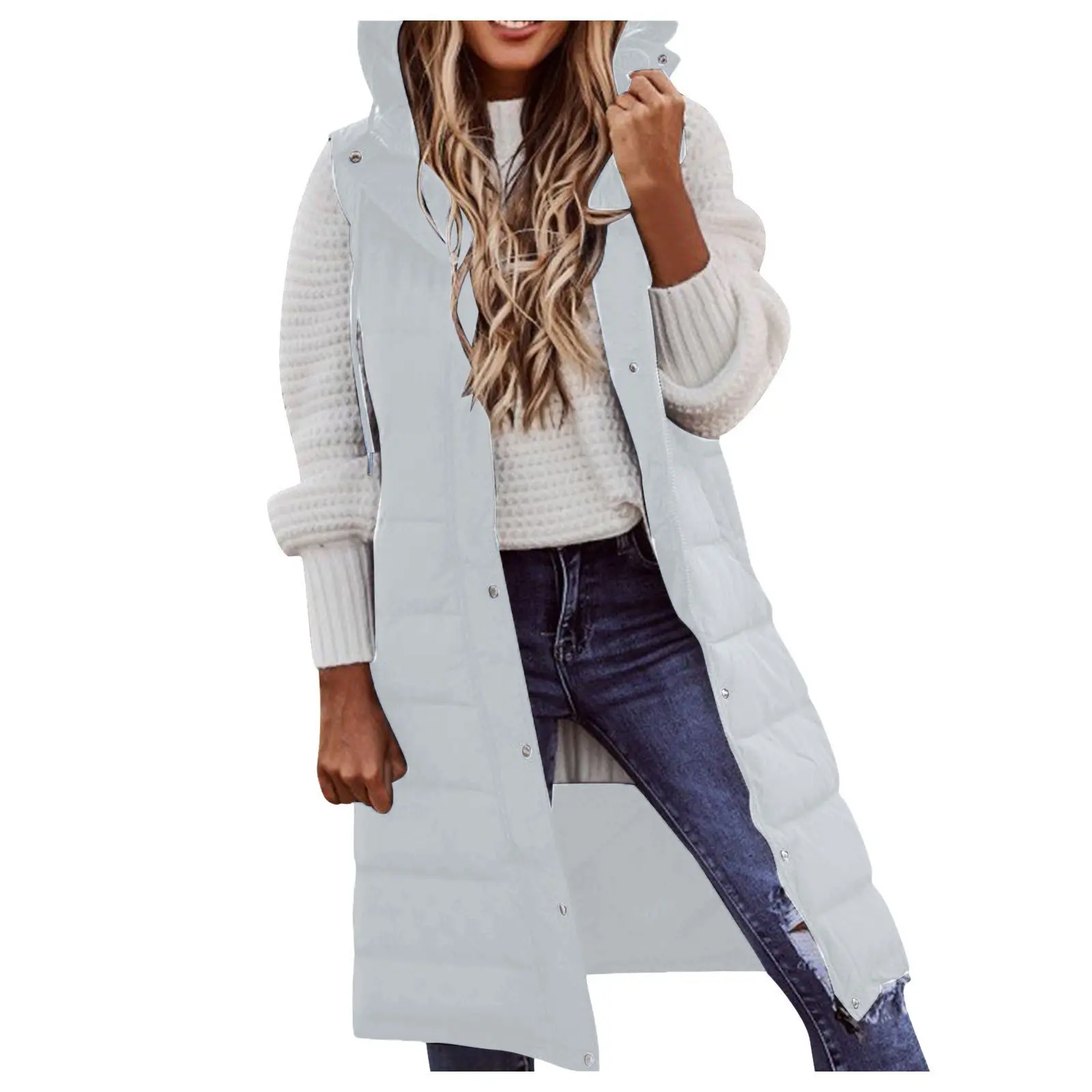 Women'S Long Winter Coats Vest With Hood Quilted Vest Down Cotton Jacket Sleeveless Warm Coat With Pockets Outdoor Jackets S-5xl