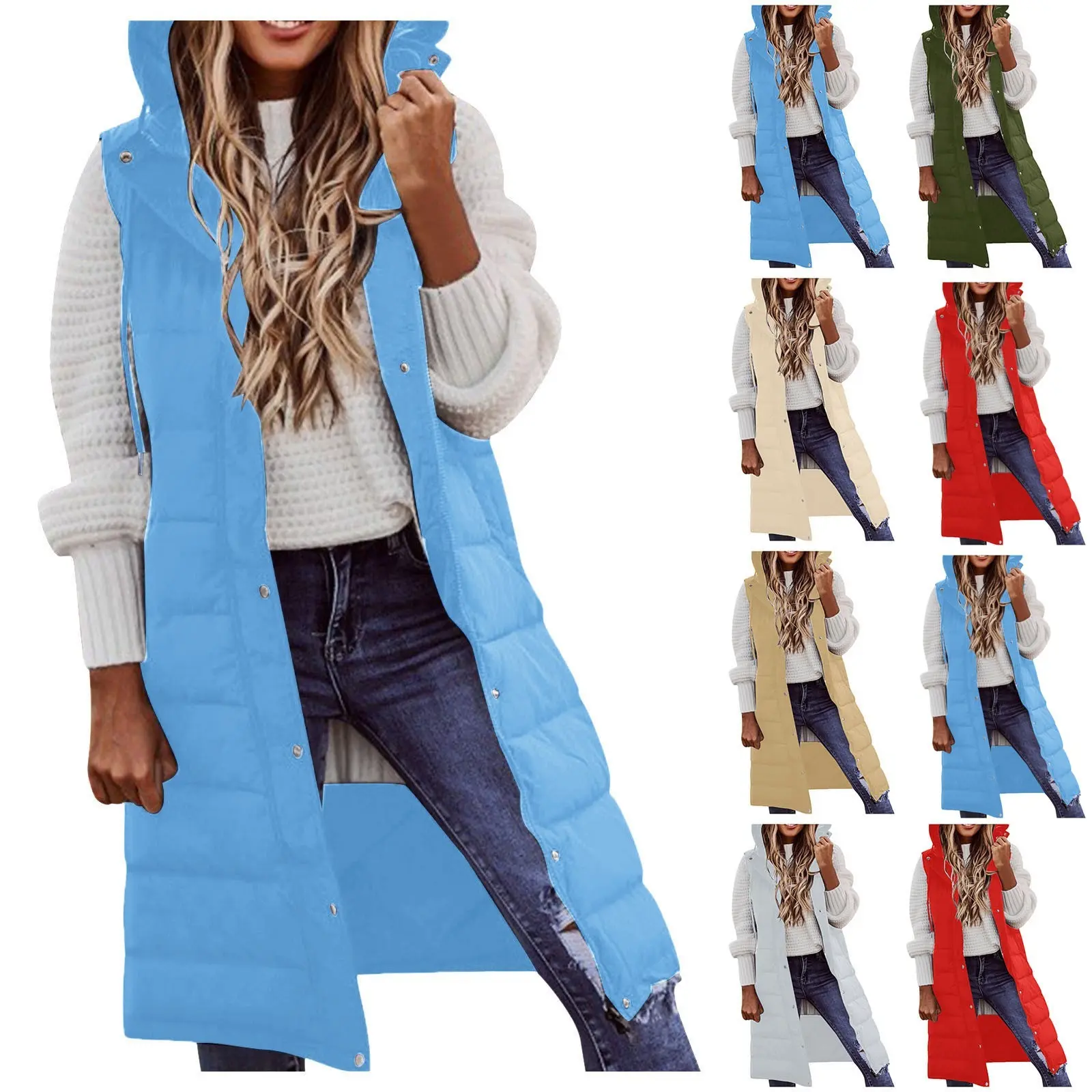 Women'S Long Winter Coats Vest With Hood Quilted Vest Down Cotton Jacket Sleeveless Warm Coat With Pockets Outdoor Jackets S-5xl