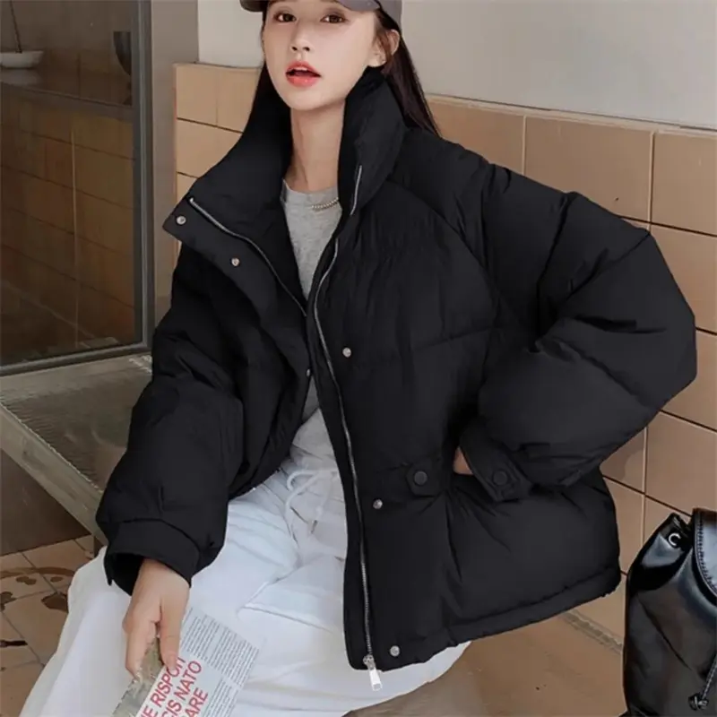 2024 New Korean Women's Padded Jacket Winter Cropped Down Cotton Coat Petite Size Oversize Jacket Cotton Puffer Coat For Parkas