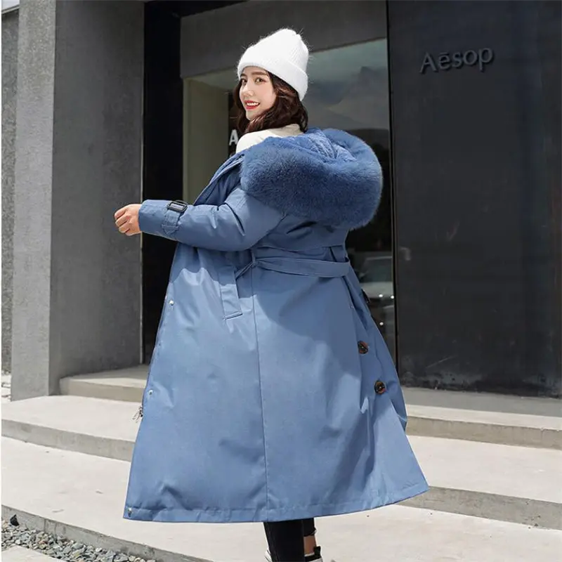 Women's Winter Jacket Hooded X-Long Thick Warm Cotton Padded Parkas Woman Wool Liner Distachable Plus Size Jackets Coat