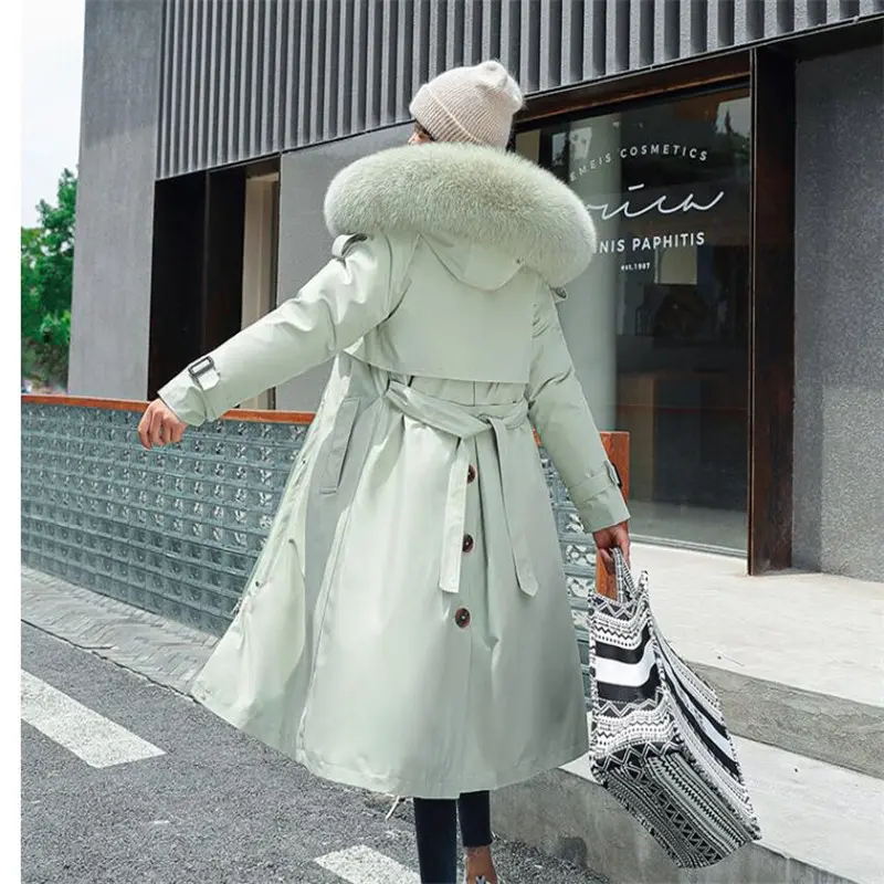 Women's Winter Jacket Hooded X-Long Thick Warm Cotton Padded Parkas Woman Wool Liner Distachable Plus Size Jackets Coat