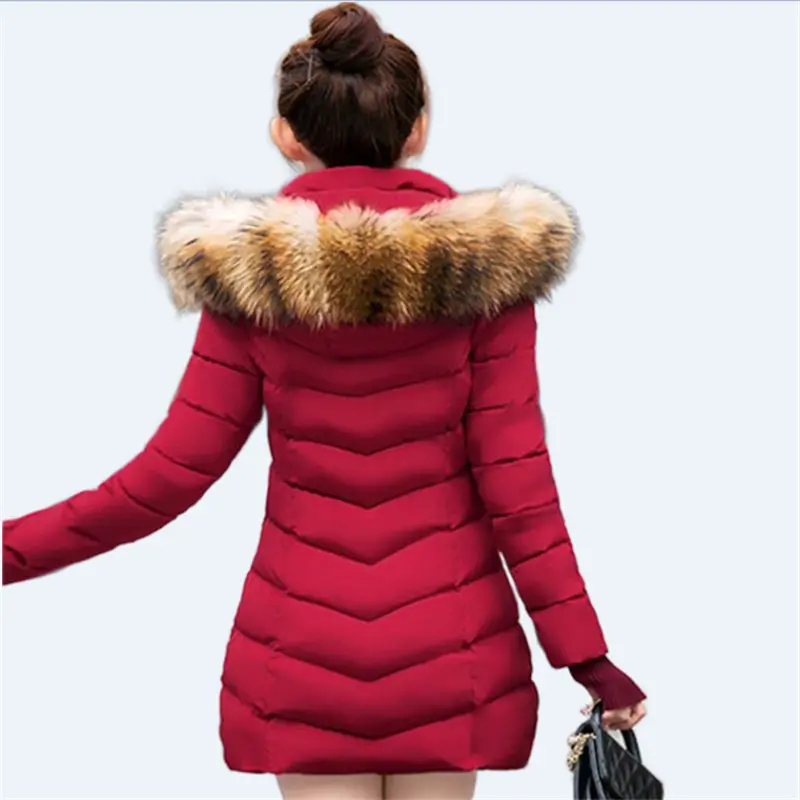 winter jacket women park Winter Female Long Jacket Winter Coat Women Wine red fur collar Warm women's winter down jacket