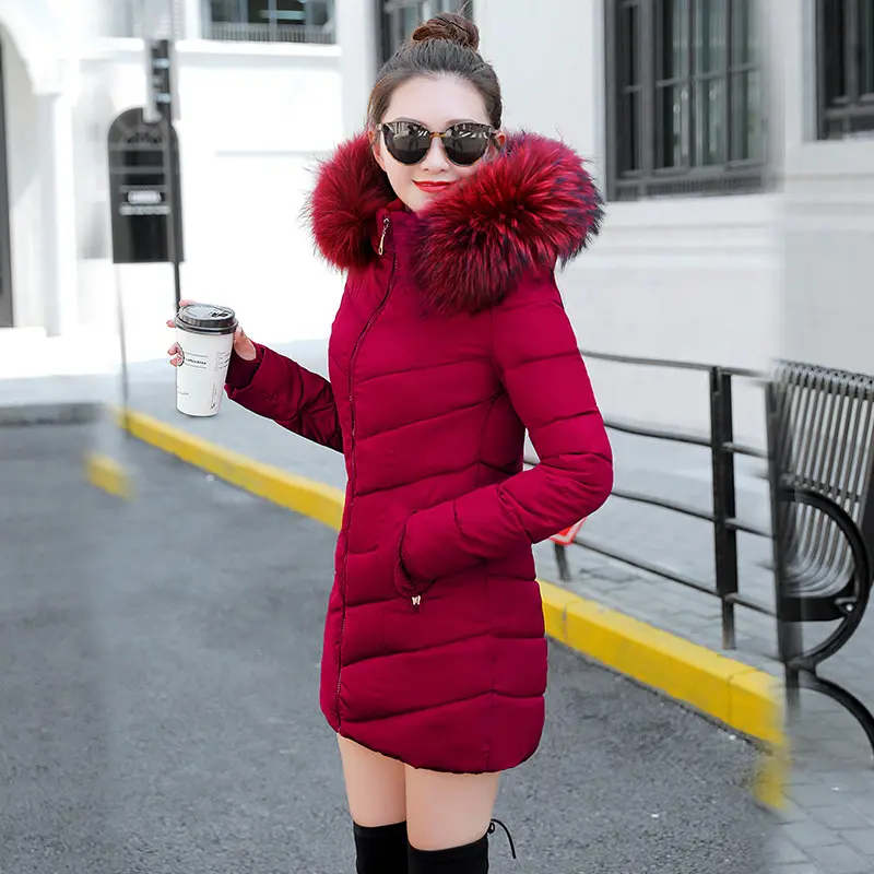 winter jacket women park Winter Female Long Jacket Winter Coat Women Wine red fur collar Warm women's winter down jacket