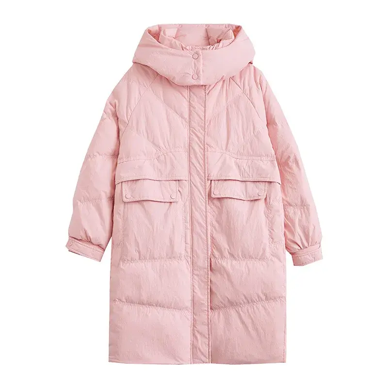 Plus Size Women's Winter Thickened Long White Duck down Cotton Jacket Stand Collar Warm Outerwear Fashionable Coat Bright Finish