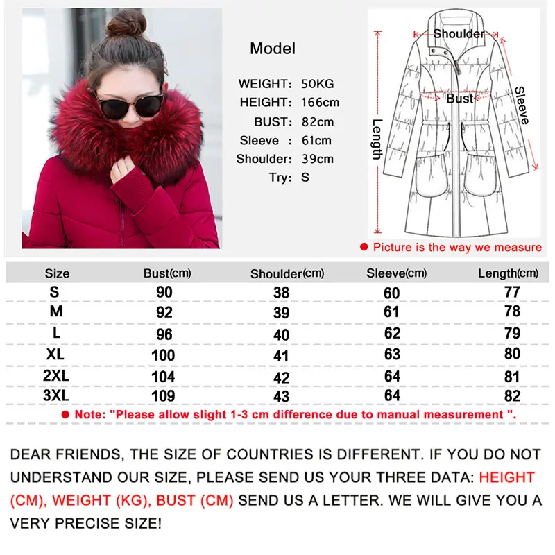 winter jacket women park Winter Female Long Jacket Winter Coat Women Wine red fur collar Warm women's winter down jacket