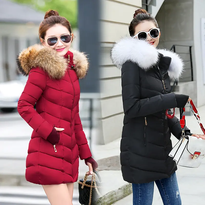 winter jacket women park Winter Female Long Jacket Winter Coat Women Wine red fur collar Warm women's winter down jacket