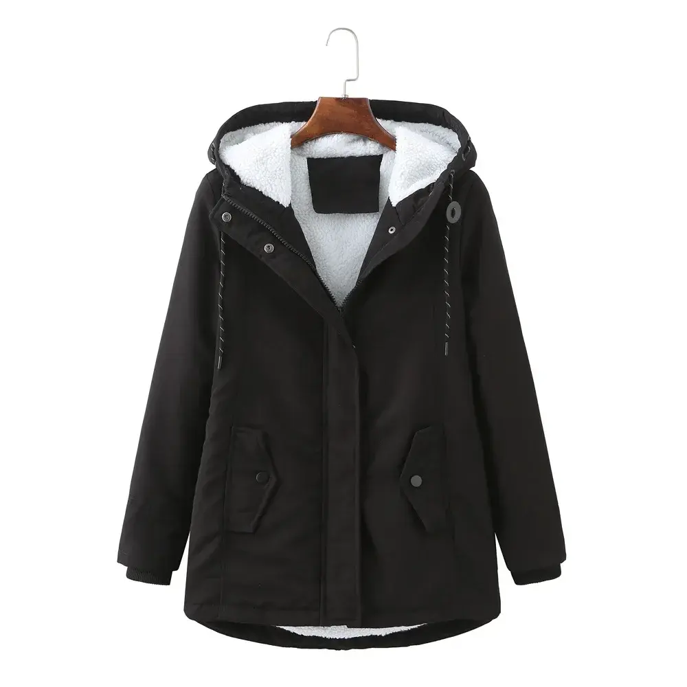Women Parkas Lamb Wool Hoodies Coats Thick Warm Tight Waist Loose Autumn Winter Casual Jackets Winter Mid Length Parka Coat