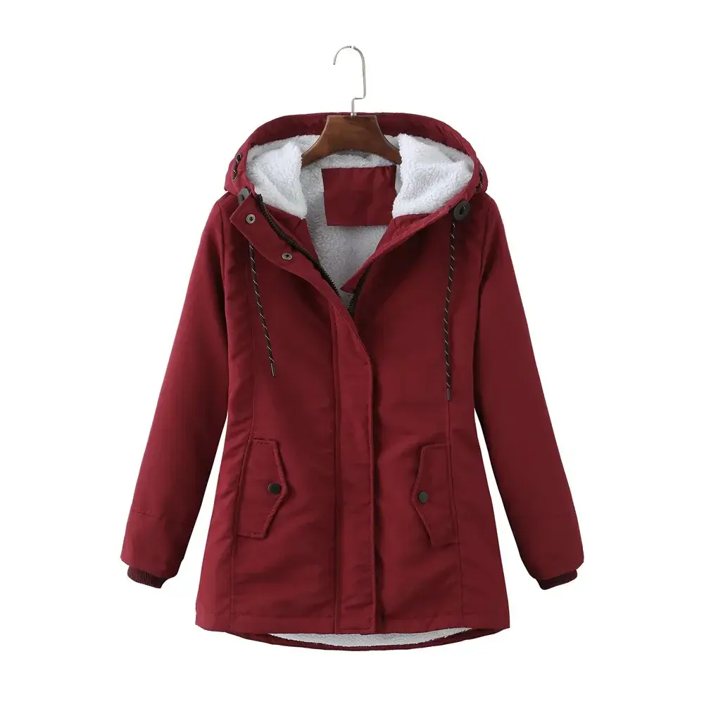 Women Parkas Lamb Wool Hoodies Coats Thick Warm Tight Waist Loose Autumn Winter Casual Jackets Winter Mid Length Parka Coat