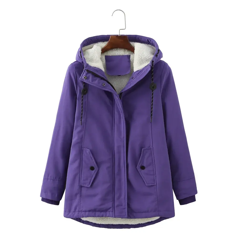 Women Parkas Lamb Wool Hoodies Coats Thick Warm Tight Waist Loose Autumn Winter Casual Jackets Winter Mid Length Parka Coat