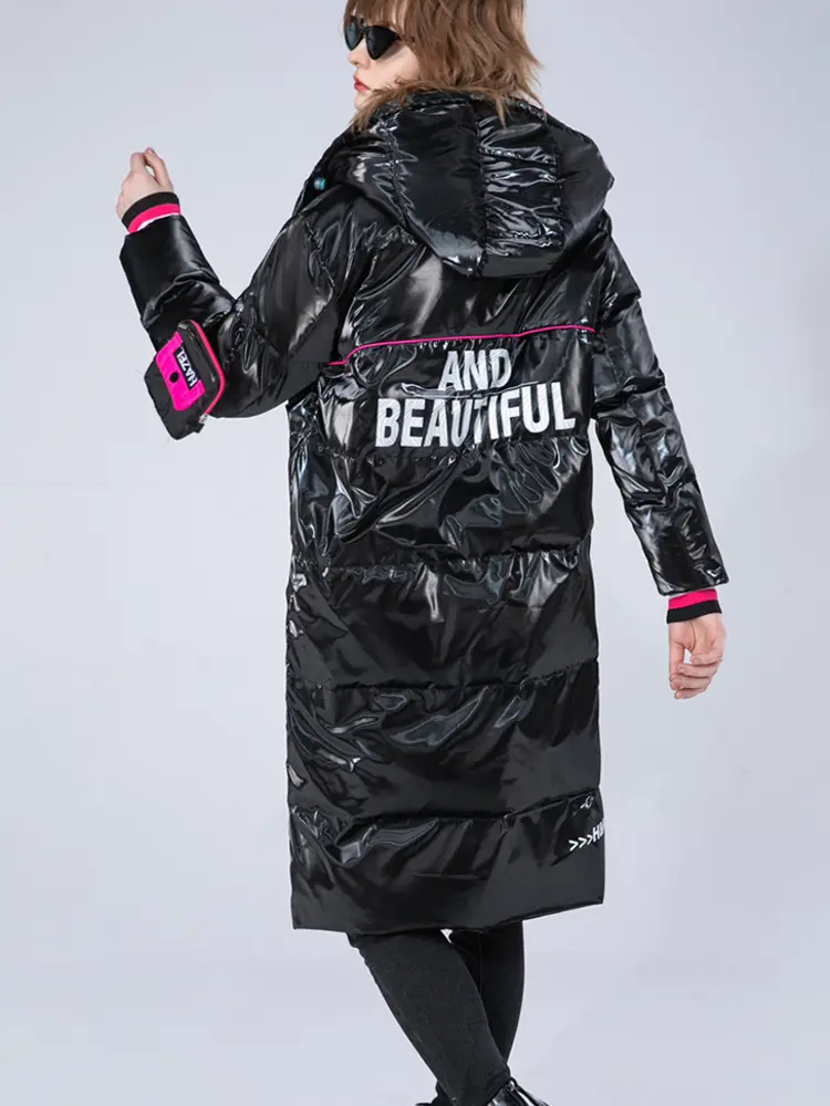 Winter Clothing Glossy Waterproof Coat Women Long 90% White Duck Down Coat Thick  Loose Outerwear Warm Down Jacket Hooded Parkas