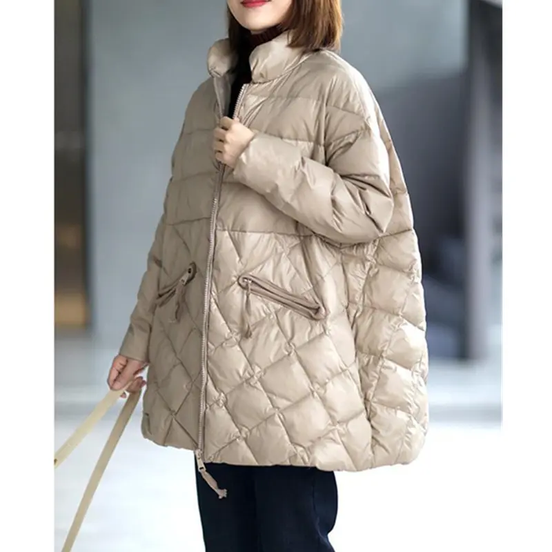 Women 2025 New Fashion Zipper Loose Padded Jacket Coat Vintage Long Sleeve Tops Pockets Solid Cotton Clothes Outerwear Female