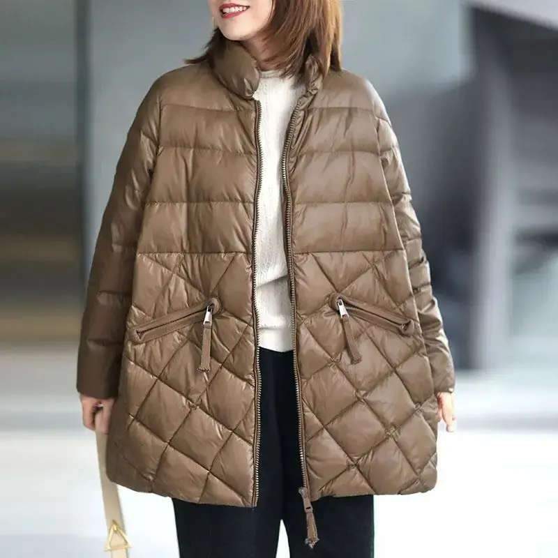 Women 2025 New Fashion Zipper Loose Padded Jacket Coat Vintage Long Sleeve Tops Pockets Solid Cotton Clothes Outerwear Female