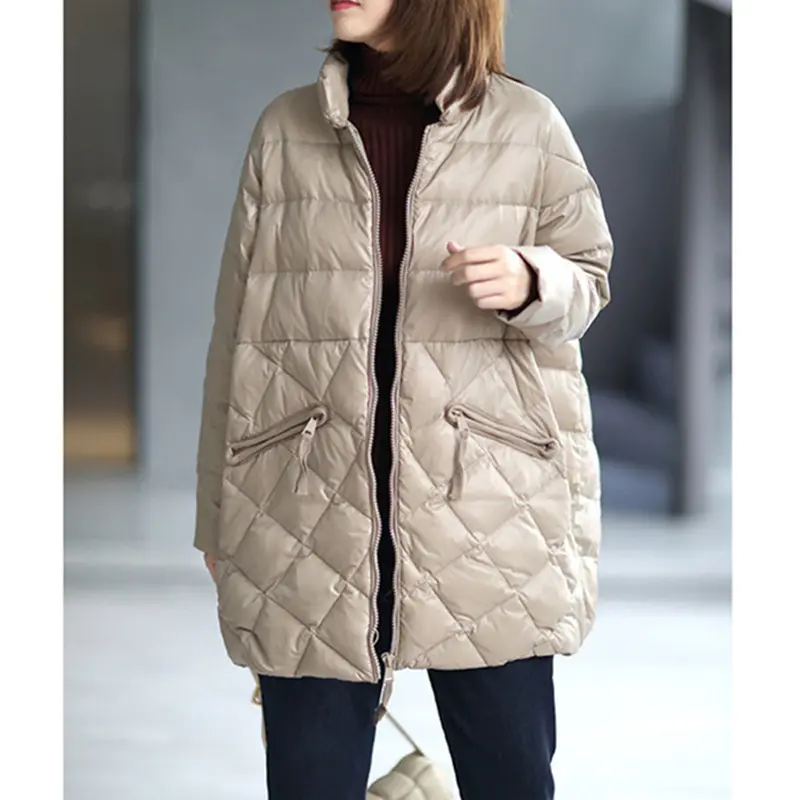 Women 2025 New Fashion Zipper Loose Padded Jacket Coat Vintage Long Sleeve Tops Pockets Solid Cotton Clothes Outerwear Female