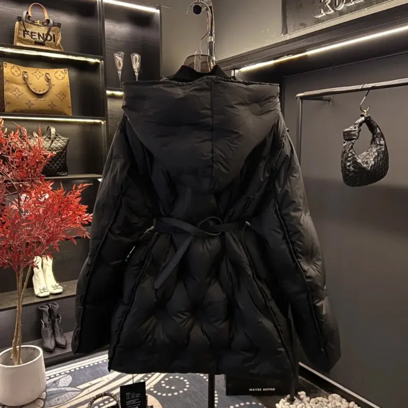 Winter Clothes New Fashion Temperament Waist Slimming Parka Hooded Down Jacket for Women Thick Warm Black Coat Women Clothing