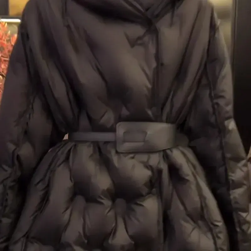 Winter Clothes New Fashion Temperament Waist Slimming Parka Hooded Down Jacket for Women Thick Warm Black Coat Women Clothing