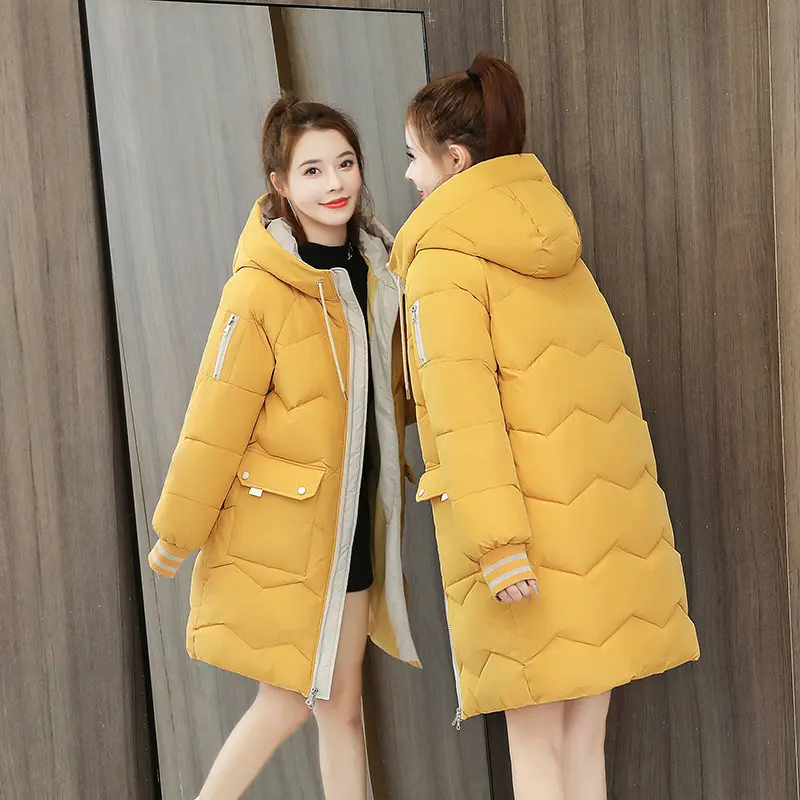 Women Winter Coat Mid-length Cotton Padded Parkas Hooded Warm Thicken Casual Overcoat Loose Snow Wear Solid Outwear Jacket 4XL