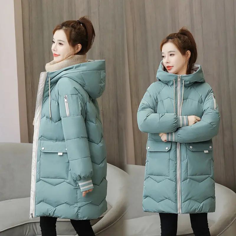 Women Winter Coat Mid-length Cotton Padded Parkas Hooded Warm Thicken Casual Overcoat Loose Snow Wear Solid Outwear Jacket 4XL