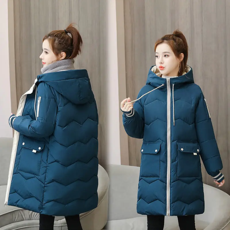 Women Winter Coat Mid-length Cotton Padded Parkas Hooded Warm Thicken Casual Overcoat Loose Snow Wear Solid Outwear Jacket 4XL