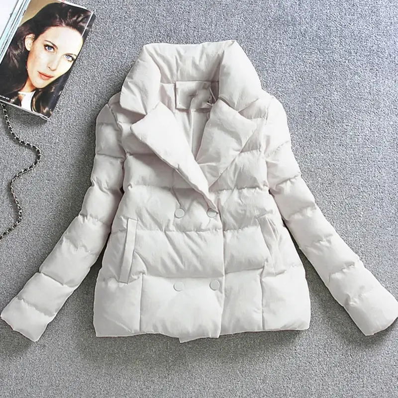 Double Breasted Short Slim Cotton Coats Autumn Winter New Thickened Warmth Fashion Outdoor Women's Casual Solid Color Jacket