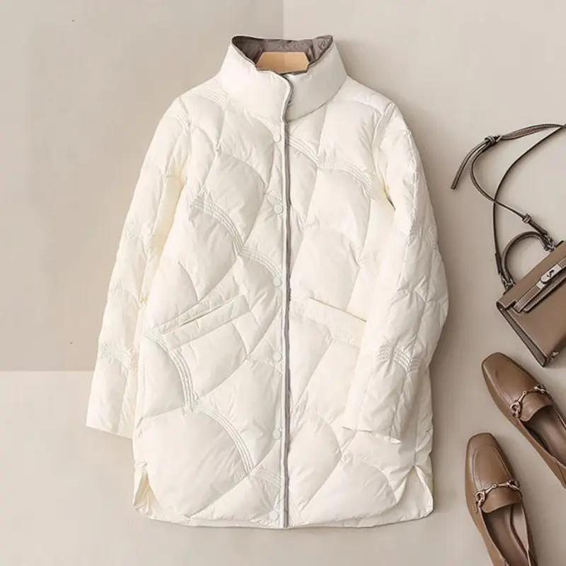 SEDUTMO Long Women Duck Down Jackets Ultra Light Winter Vintage Slim Coat Autumn Casual Warm Black Quilted Parkas ED2057