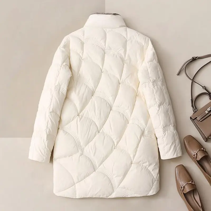 SEDUTMO Long Women Duck Down Jackets Ultra Light Winter Vintage Slim Coat Autumn Casual Warm Black Quilted Parkas ED2057