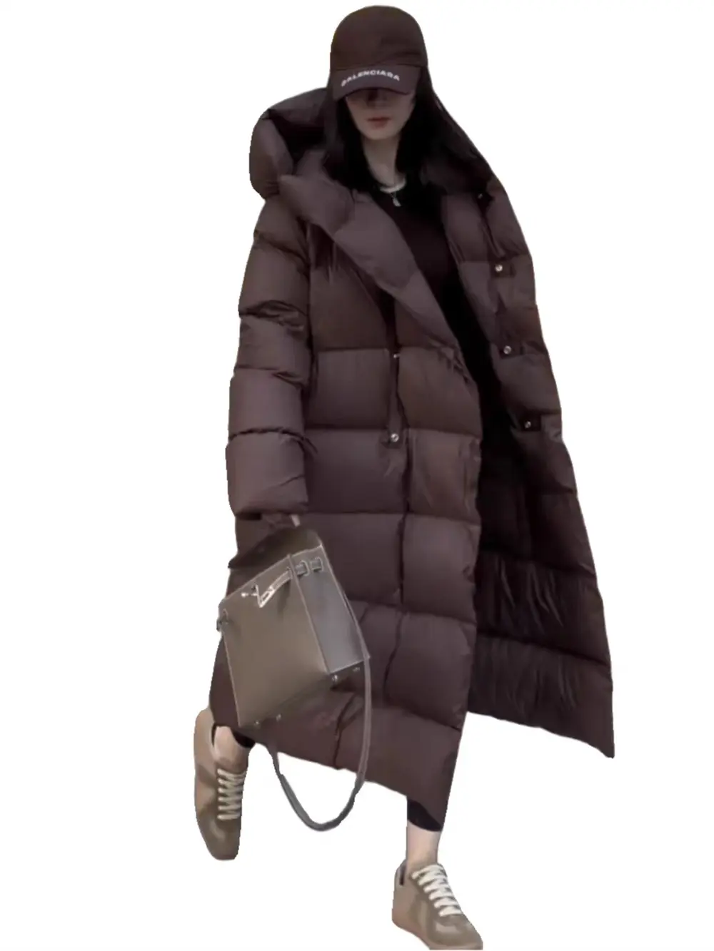 Knee Length Hooded Down Jacket for Women's Winter New Loose White Duck Down Thickened Warm Jacket 2024