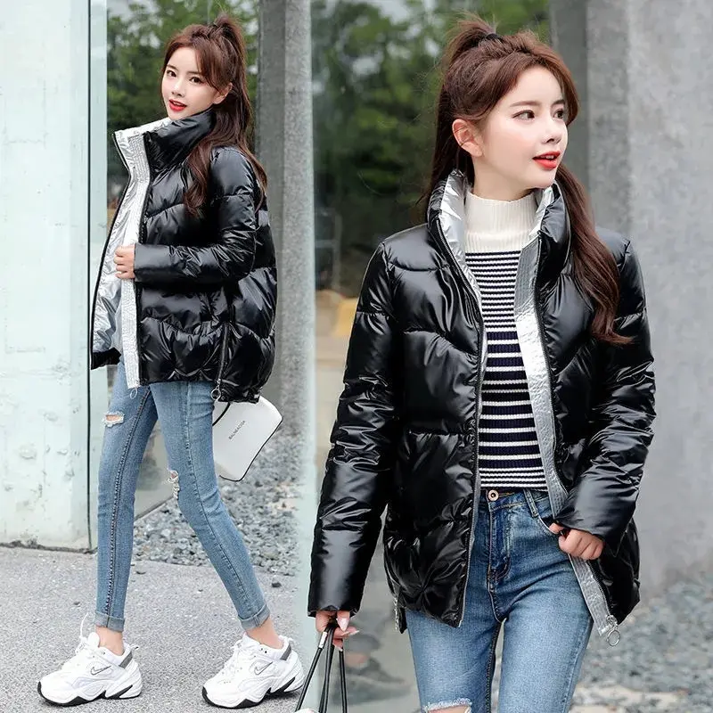 Black Parkas Crop Puffy Coats Women Fashion Korean Winter Slim Thick Warm Simple Shorts Coats Streetwear All Match Chic Jacket