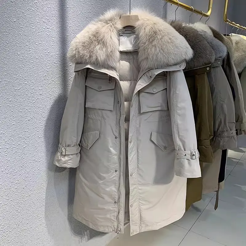 Warm Down Snow Jacket Women's 2025 Winter New Fashion 90%White duck down Hooded Coats Casual Female Long Parkas Overcoat