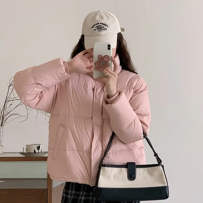 Korean Women Cropped Parkas Fashion Streetwear Thick Warm Puffty Jacket Winter Casual Female All Match Loose Down Coat New 2024
