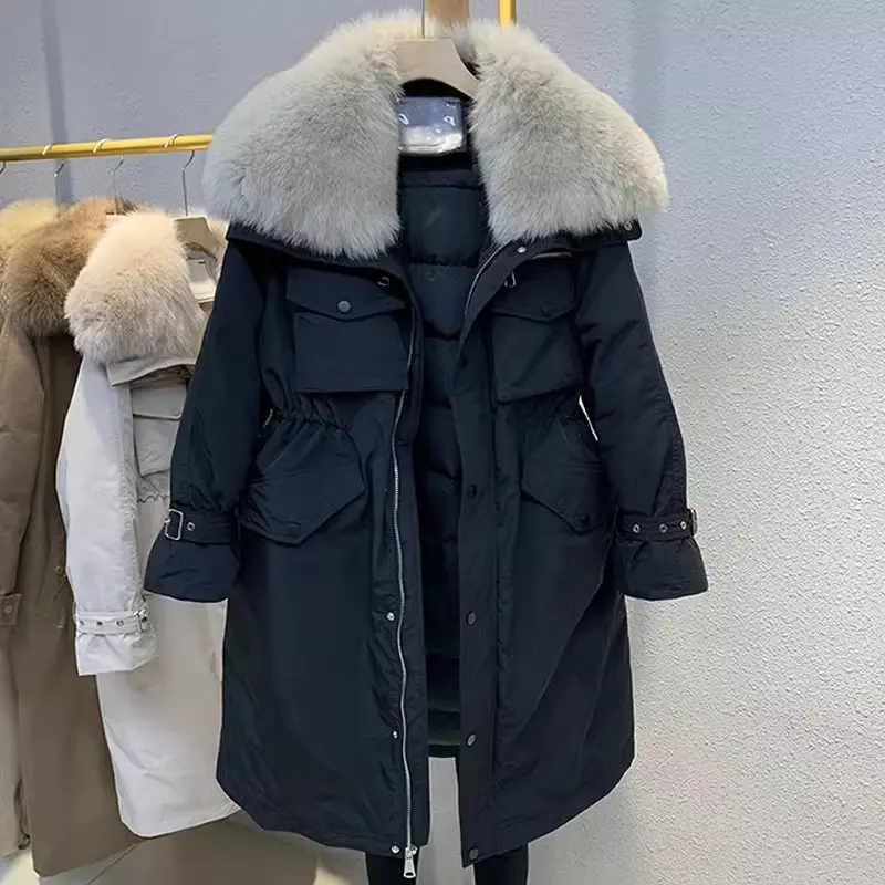 Warm Down Snow Jacket Women's 2025 Winter New Fashion 90%White duck down Hooded Coats Casual Female Long Parkas Overcoat