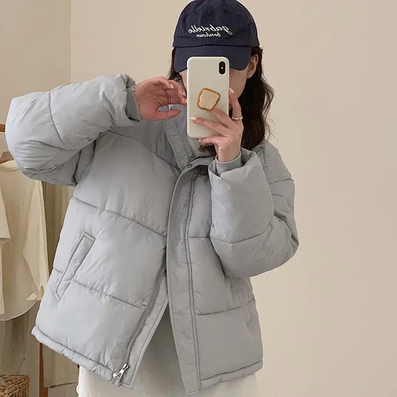 Korean Women Cropped Parkas Fashion Streetwear Thick Warm Puffty Jacket Winter Casual Female All Match Loose Down Coat New 2024