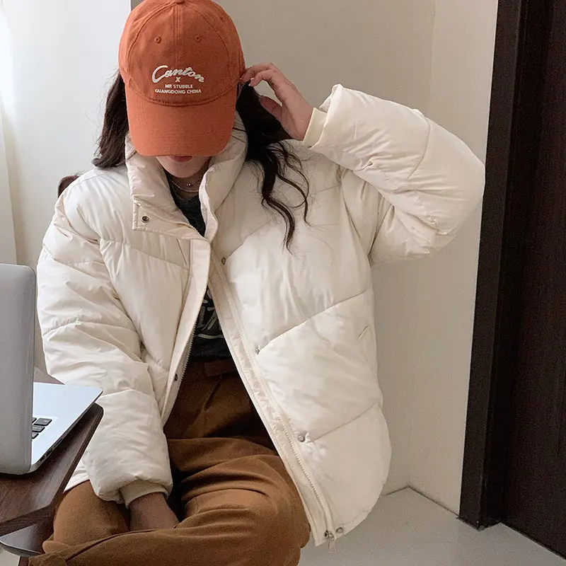 Korean Women Cropped Parkas Fashion Streetwear Thick Warm Puffty Jacket Winter Casual Female All Match Loose Down Coat New 2024