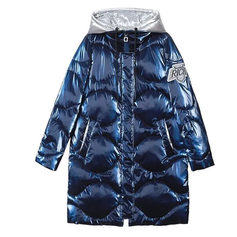 Winter Spliced Glossy Down cotton Jacket Women's Clothing 2024 Winter Female New Thicken Parka Warm Loose Hooded cotton Coats