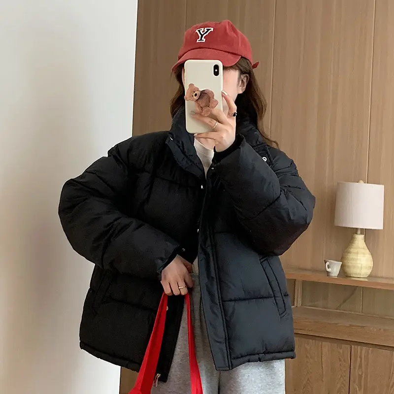 Korean Women Cropped Parkas Fashion Streetwear Thick Warm Puffty Jacket Winter Casual Female All Match Loose Down Coat New 2024