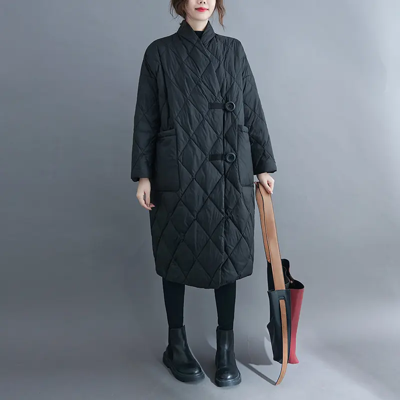 New 2025 Autumn Winter Women Long Jacket Femmes Quilted Warm Lady Lightweight Coat Oversize Parkas Padded Outerwear Female