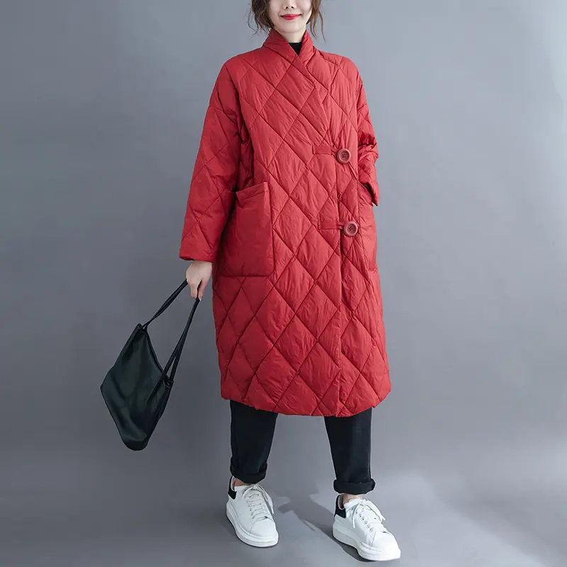 New 2025 Autumn Winter Women Long Jacket Femmes Quilted Warm Lady Lightweight Coat Oversize Parkas Padded Outerwear Female