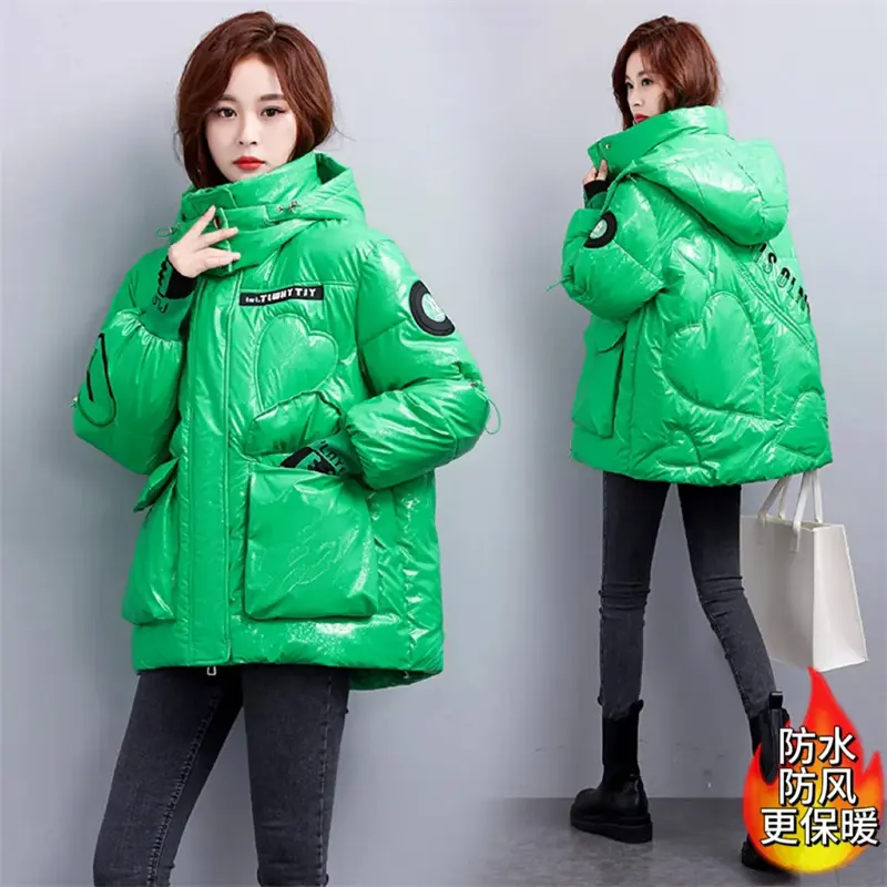 2025 New Winter Glossy Down Jacket Women's Fashion Letter Embroidery Down cotton Short Coat Warm Loose Women Casual Jackets